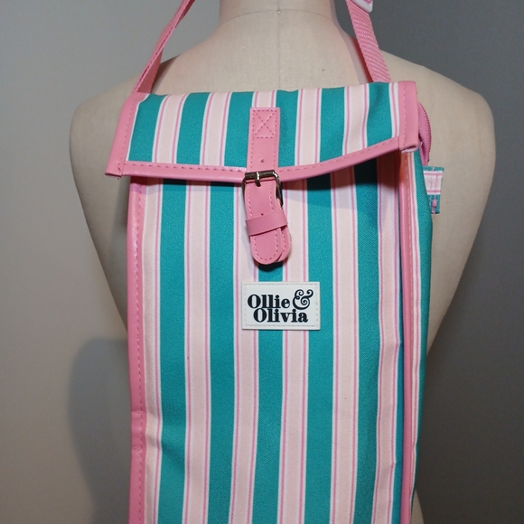 NWOT Ollie & Olivia Pink and Teal Striped Insulated Bag - Picture 3 of 9